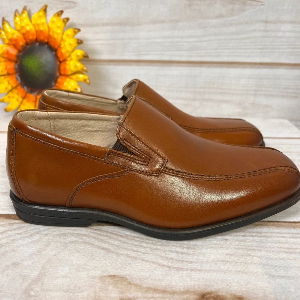 Florsheim Kids Reveal‎ Bikeslip Cognac Leather Dress Shoes Loafers 1 1M